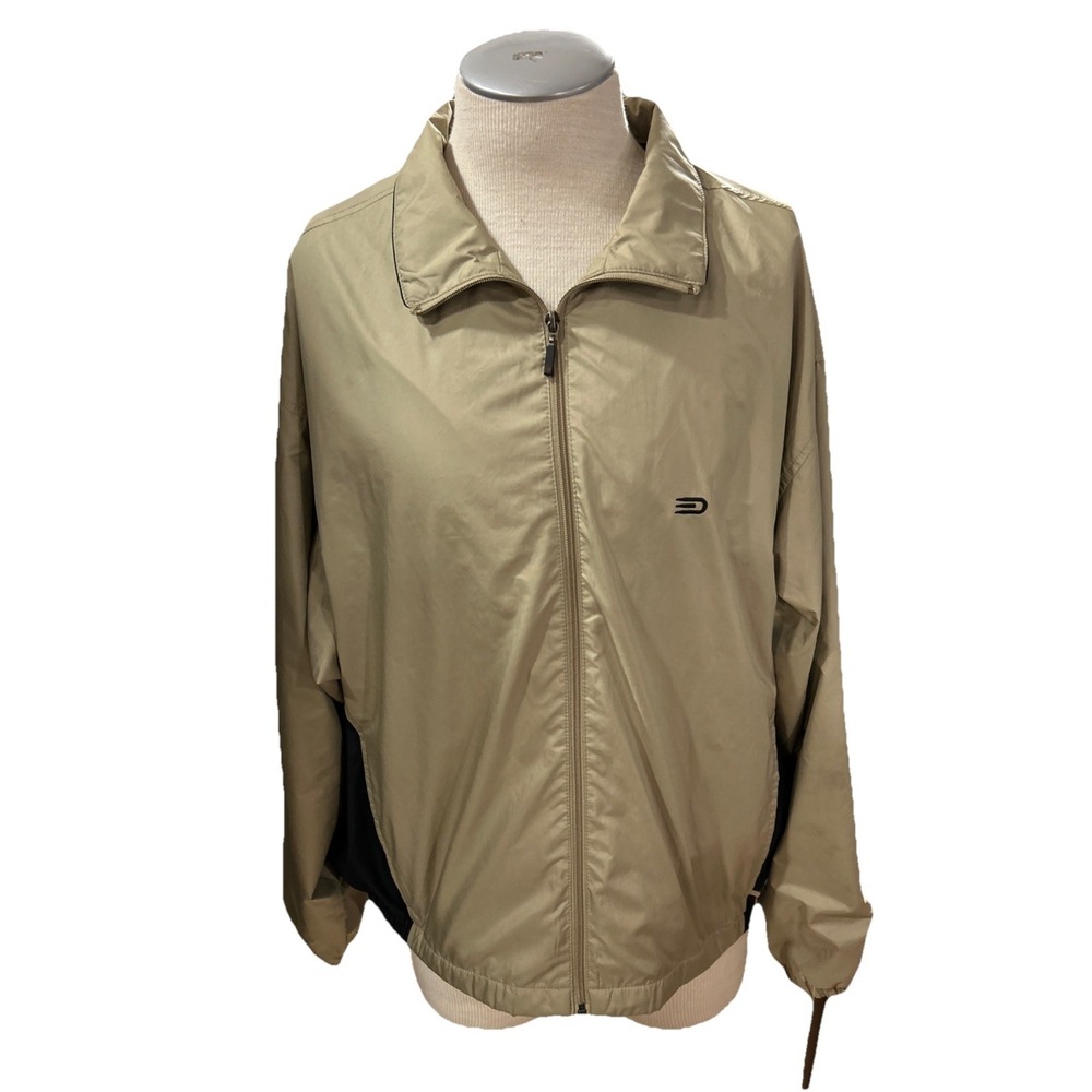 Dockers Golf Windbreaker Mens 2XL Beige Black Stain Defender Jacket D0943